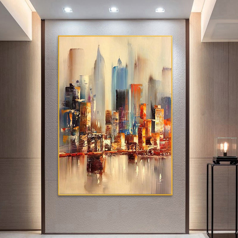 Home Decor Canvas Frame Hand Painted Wall Art Modern City Landscape Artwork Canvas Oil Paintings Abstract